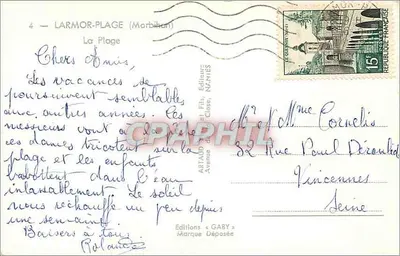 Larmor-Plage (Morbihan) — praia animada com barcos — Edições GABY, Nantes — Verso