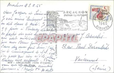 Arcachon — Widok plaży i portu — Wydawca: Arcachon Station Climatique, nr 9079 — Rewers
