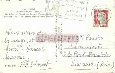 Mont-Dore - Massief van Sancy — Zuidelijke perspectief — uitgever G.d'O — Achterkant