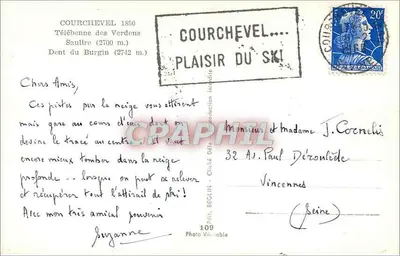 Courchevel 1850 — vista de esqui — editor P. Beglin, n°109 — Verso