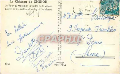O Castelo de CHINON — A Torre do Moulin e a Vale da Vienne — Edições « ESTEL » — Verso