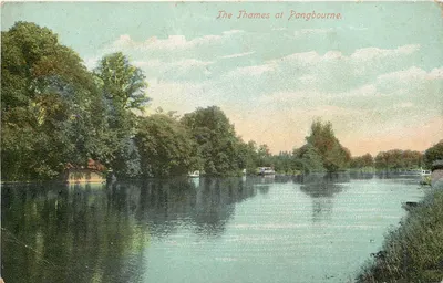 O rio Thames em Pangbourne — vista do rio com barco — editor E.S. Copyright, n° 565