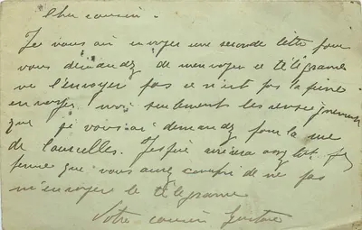 Carta manuscrita — França — editor desconhecido, número de série não visível