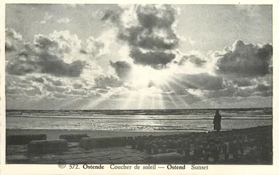Ostende — Pôr do sol — Phototypie A. Dohnet, Bruxelas, n° 572