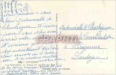 Lourdes — Bazylika, miasto i Pic du Jer — Wydawca: Elfé — Rewers