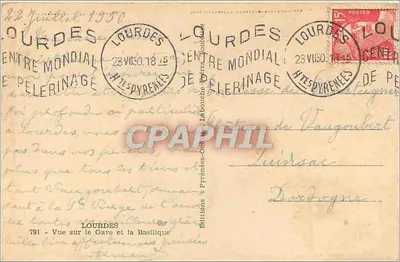 Lourdes — Widok na rzekę Gave i Bazylikę — Wydawnictwo Lourdes, n°791 — Rewers