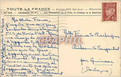 Lourdes (H.P.) — Vista general de la Ciudad, el Castillo y la Basílica — Ediciones JOVÉ, Pau (B.P.) — Reverso