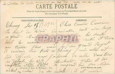 Castello di Blois — Interno del castello — Museo — Cartolina postale di lusso — Verso