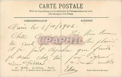 Estatua de mujer sosteniendo un pájaro — detalle de un edificio decorado — Tarjeta postal antigua de lujo — Reverso