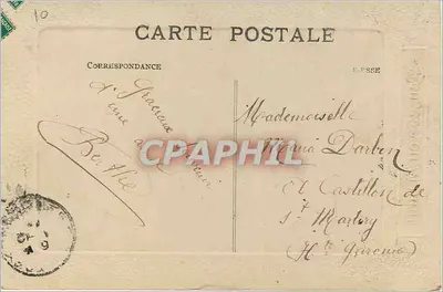 Jovem mulher penteadora de um homem sentado — cena de jardim — editor A.K.S. n° 862 — Verso