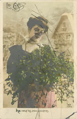 Mulher segurando um buquê de gui — M.F. Paris — série 'Le Gui'