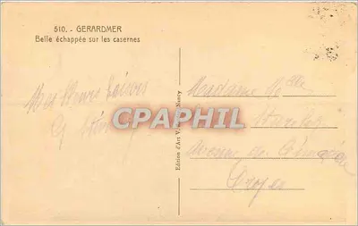 Gérardmer — Piękny widok na kasernę — Wydawnictwo Sztuki V. André Nancy, nr 510 — Rewers