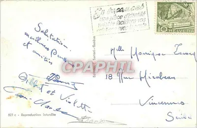 Lausanne - Ouchy — Widok z lotu, Port i Zamek, Zamek, Katedra i Alpy Savojskie, Katedra i Alpy, Bour i Plac Belleau — Wydawnictwo C. Sarrori, n° 521 c — Rewers