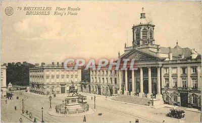 Bruxelas - Place Royale — vista da praça com monumento equestre e edifício clássico — editor LIBERT, n° 79