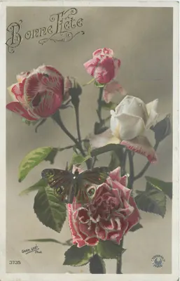 Rosas e borboleta — Boas Festas — Gast.Vié, Paris, n°3735