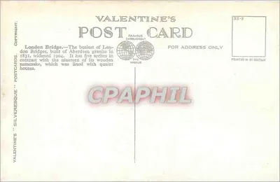 London Bridge — vista do ponte e do rio — Valentine's Postcards n°220699 — Verso