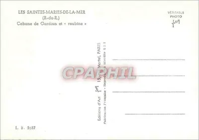 Les Saintes-Maries-de-la-Mer — Cabana de Gardian y « roubine » — Editions d'Art Martel, París — Reverso