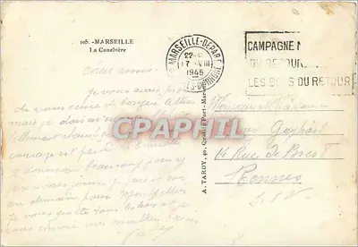 Port Marseillais — Widok z nabrzeża z łodziami i budynkami — Wydawca: A. Tardy, nr 105 — Rewers