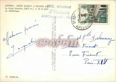 Auron - Côte d'Azur — De Mont Monnier (2819 m.) gezien vanaf de teleferrichtingstation — Ed. C. FROSSARD, N° 10360-16 — Achterkant