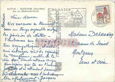 Riquewihr — ulica z ruchem z domami z belwizą — wydawnictwo IRIS — Rewers