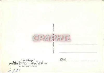 Barbizon — Les Pléiades — Kąt Terrasses — Studio fotograficzne Fontainebleau — Rewers