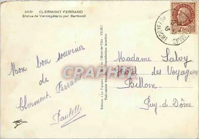 Estatua de Vercingétorix em Clermont-Ferrand — edição La Cigogne, n° 4051 — Verso