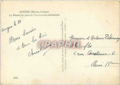 Angers — La Maine, most Verdun i katedra — Wyd. d'Art GUY, 1014 — Rewers