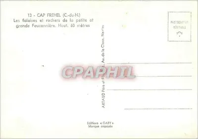 Cap Fréhel (C.-du-N.) — As falésias e rochedos da pequena e grande Fauconnière — Edições Gaby — Verso