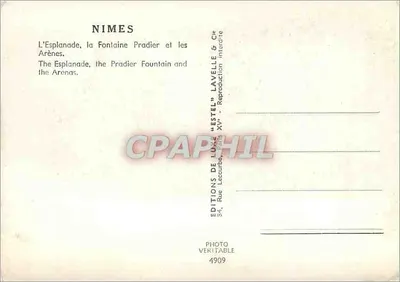 Nîmes — Widok na Esplanade, Fontaine Pradier i Areny — Wydawca Estel — Rewers