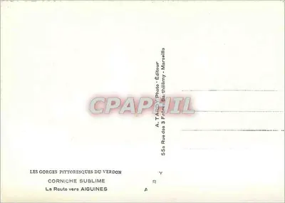 Piekne wąwozy Verdon — Sublimna pasza — Droga do Aiguines — A. Tardy, Wydawca, Marsylia — Rewers