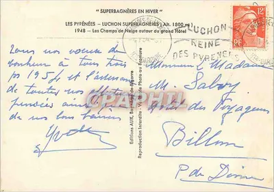 Pyrénées – Luchon Superbagnères – Hôtel du Voyageur – Wydawnictwo AUX, Barmène-de-Bigorre — Rewers