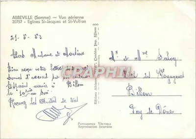 Abbeville (Somme) — Vista aérea — Igrejas St-Jacques e St-Vulfran — Edições Aéreas 'VÉRITABLE' n°20757 — Verso