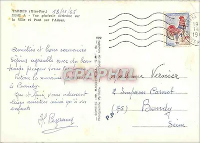 Tarbes (Altos-Pirineus) — Vista geral aérea da cidade e ponte sobre o Adour — editor Armys, n° 293-52 — Verso