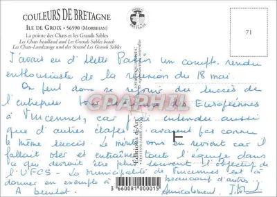 A ilha de Groix — vista do farol e da praia — Éditions d'Art Couleurs de Bretagne, n°71 — Verso