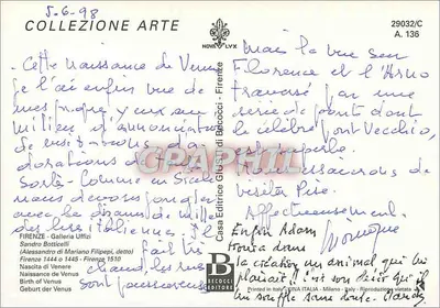 Urodzenie Wenus — reprodukcja obrazu Sandro Botticelli — wydane przez Casa Editrice Becocci — Rewers