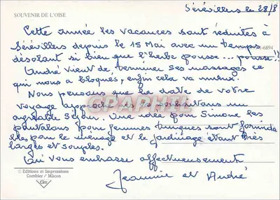 Souvenir de l'Oise — Pocztówka turystyczna z mapą i zdjęciami miejsc — Wydawnictwo i Drukarnia Combier / Mâcon — Rewers