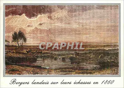 Pastori landesi sui loro bastoni nel 1860 — incisione antica — Cartes Postales Naturelles, N° 6526
