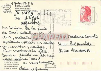 Pastori landesi sui loro bastoni nel 1860 — incisione antica — Cartes Postales Naturelles, N° 6526 — Verso