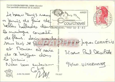 Courchevel 1850 — częściowy widok z lotu nad stacją — wydawca Ping — Rewers
