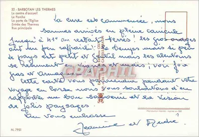 Barbotan-les-Thermes — Centro de acolhimento, porta da igreja, rua principal — Edições Cely, n°7951 — Verso