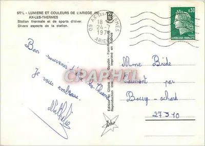 Ax-les-Thermes — vista da estação termal e de suas atrações — Edição Paul Goudin, n° 577 L — Verso