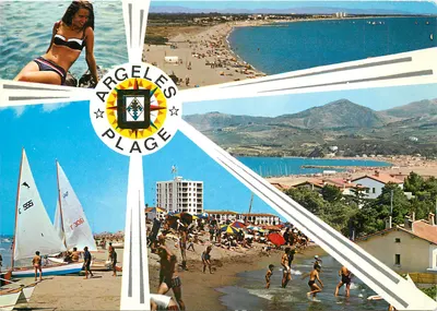 Argelès-Plage — vista panorâmica e cenas de praia — Edição DINDO, n° 1744