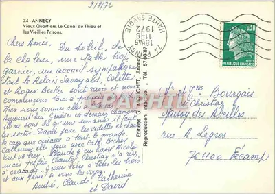Annecy — Kanał Thiou i Stare więzienie — Wydawnictwo G. Mouchet — Rewers