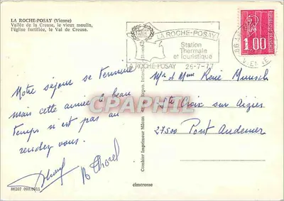 La Roche-Posay — Vale da Creuse, a igreja fortificada, o velho moinho — Combière Imprimeur Mâcon — Verso