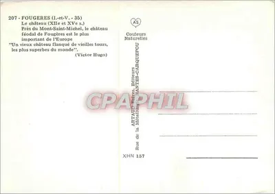 Fougères — Castelo feudal (século XII-XV) — Edições A. PRAUN & Cie, N° 207 — Verso