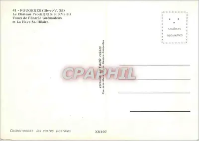 Fougeres (Ille-et-Vil) — Castelo feudal, Torres da Entrada Guémadeux e La Haye-St-Hilaire — Edições Artaud Frères — Verso