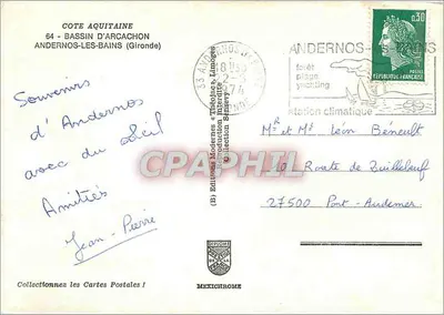 Andernos-les-Bains — plaża i jachty — Éditions Modernes & Médecins — Rewers