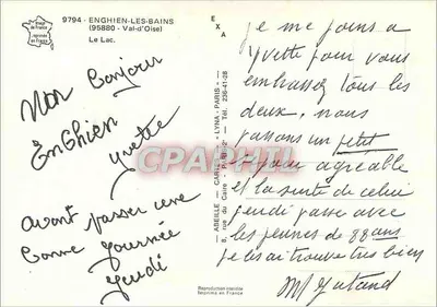 Het meer van Enghien-les-Bains — uitzicht op het meer met meerdere boten — uitgever ABEILLE - CARTES - P. 153 — Achterkant