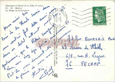 Strand van Beaucaire — Kust van de Azuurkust — Uitgave Y.P.A. Nice — Achterkant