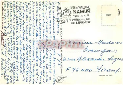 Namur — Vista artística em paleta — editor Cocart, n° 00118 — Verso